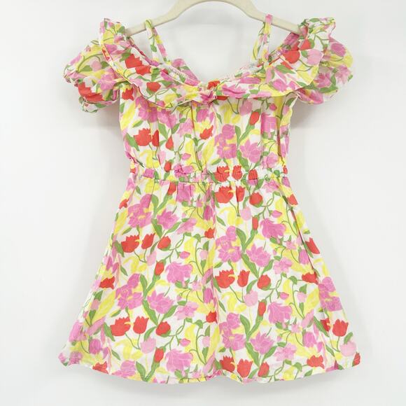 Janie and Jack Girls Cottagecore Summer Ruffled Cold Shoulder Floral Dress 3 - Picture 1 of 6